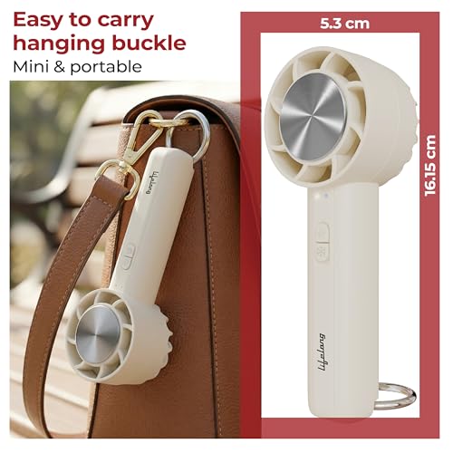 Image of Lifelong Personal Hand Fan with Cool Touch & Hiking Buckle | 3 Speed Settings | Type-C Rechargeable | 4W BLDC Motor, 2000mAh Battery | Portable, Lightweight & Compact | Dense Safety Grid (Beige)