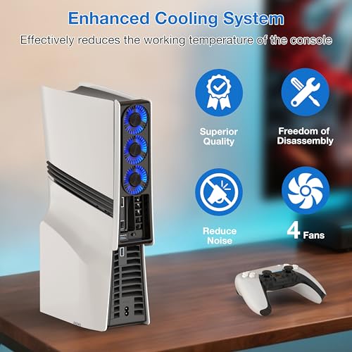 Image of MEQI PS5 Pro Cooling Fan, PS5 Pro Accessories Upgraded Quiet Cooler Fan with Adjustable Speed and Auto On /Off, Efficient Cooling Station with LED Light & USB Hubs for Playstation 5 Pro Disc & Digital Edition