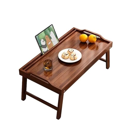 Riuuyyi折りたたみ式ティーテーブル ノートパソコンデスク 竹製 スタイリッシュ 軽量 頑丈 取っ手付き 軽食トレイ 朝食テーブル 室内用 (50*30*24CM,るみ色)