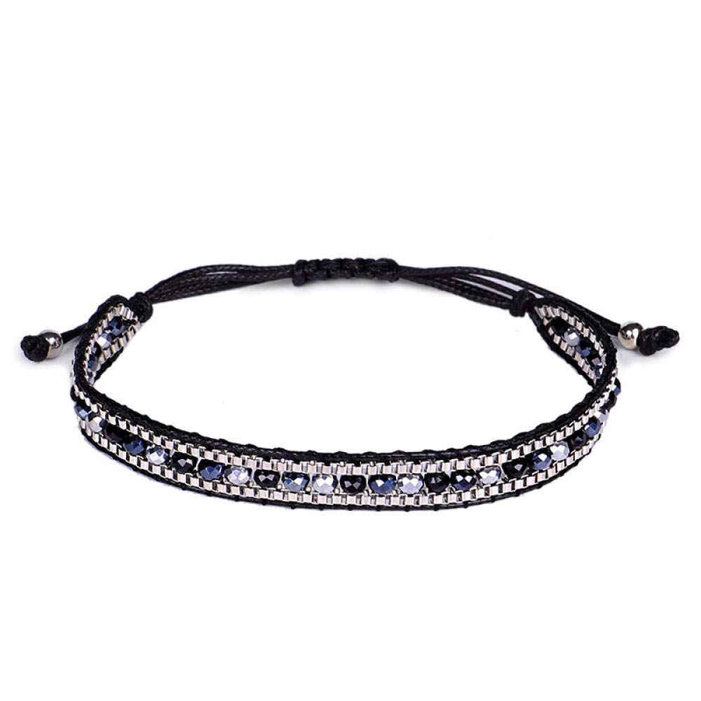 Pulsera Tejida de Cuentas para Mujeres, Pulsera Tejida de con Cuentas Pulsera Tejida a Mano Joya de Estilo étnico Pulsera Negra Pulsera Mixta Personalidad de Personalidad Ajustable Accesorios de Ropa