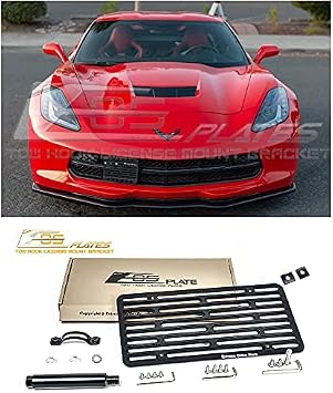 Extreme Online Store Replacement for 2014-2019 Chevrolet Corvette C7 All Models | EOS Plate Version 2 Front Bumper Tow Hook License Plate Relocator Mount Bracket Tow-321-V2 Full Size