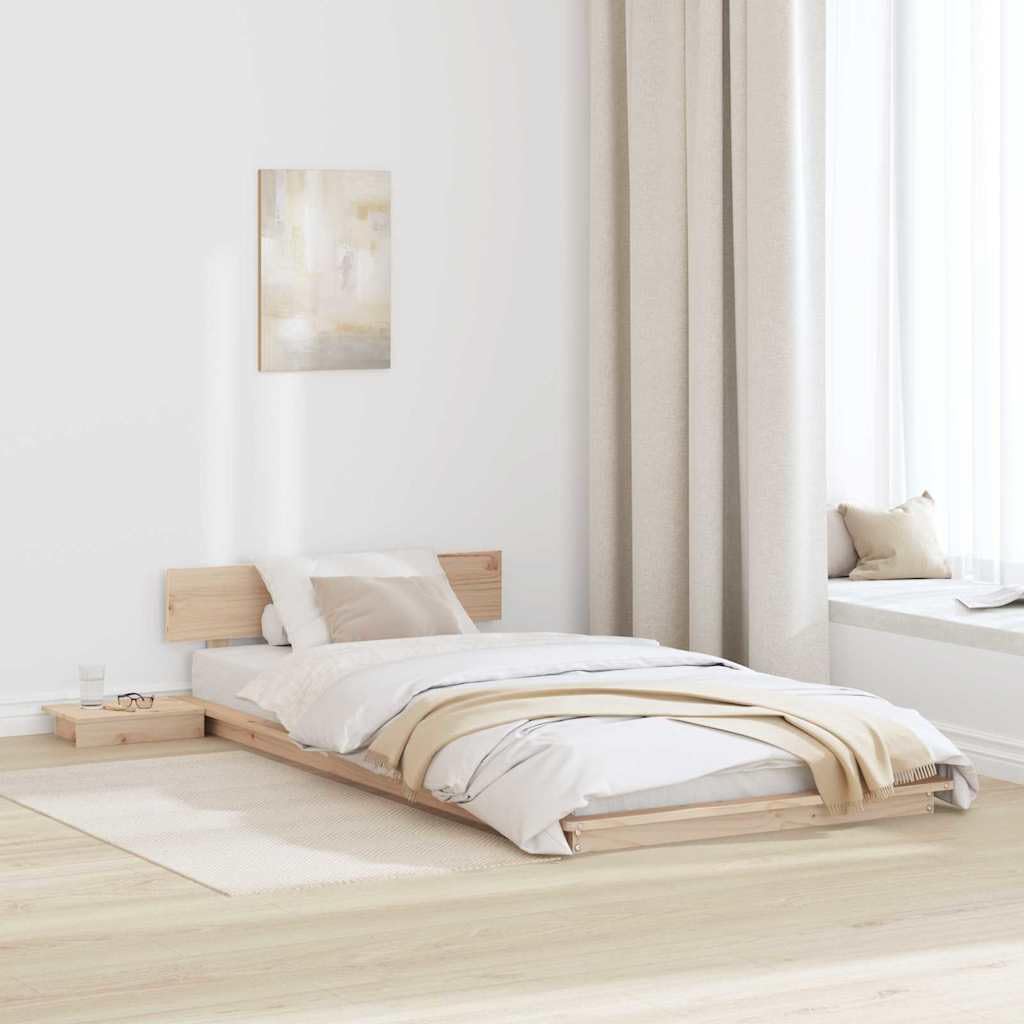 YUTAASU Bodenbettgestell Holz Braun 80 x 200 cm | Mit Nachttisch, Rechteckiges Design, Stabiler Holzrahmen, Einfache Montage