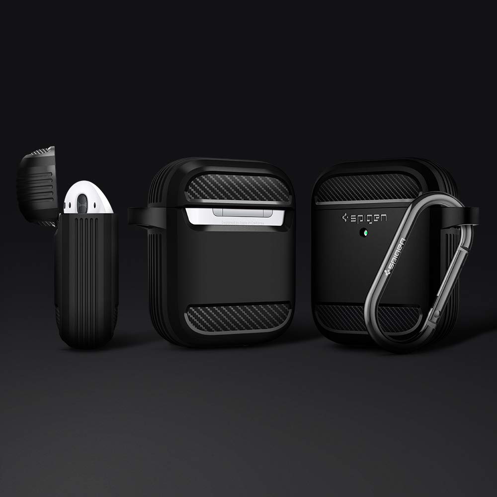 Spigen Rugged Armor Entwickelt für Apple Airpods 1 & 2 Hülle Case [Front LED sichtbar] - Schwarz