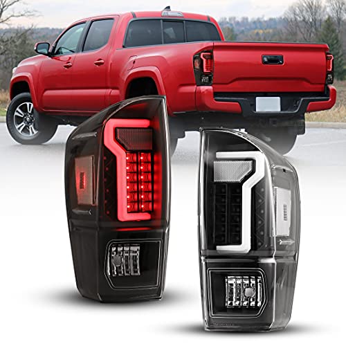 ROXX Led Tail Lights Assembly for 2016-2021 Toyota Tacoma Pickup, Tacoma Tail Lights Pair Replacement w/Led Drl, Brake Lights, Turn Signals, Clear Reflector, Passenger and Driver Side (Clear)