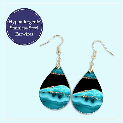 Miniatura 7 de Teal Earrings for Women with Gold and Black summer Jewelry Handmade from The Painted Pug (Teal & Gold Large Single Pair)