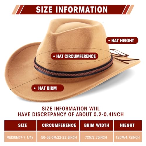 Image of Chuarry 4 Pcs Women Men Felt Western Cowboy Hats Wide Brim Cowgirl Hats Panama Hat for Adults Costume Outdoor