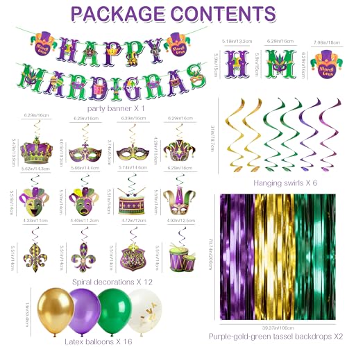 Décoration Mardi Gras tricolore violet doré vert de 28 pièces