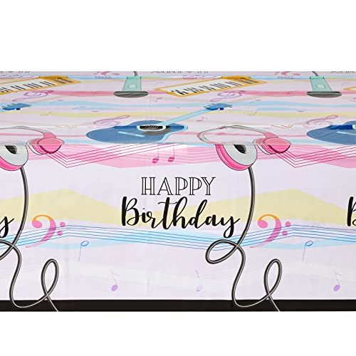 Image of BLUE PANDA Music Notes Birthday Tablecloth - Vibrant Music Notes Design & Musical Tablecloth - Easy-Clean Disposable Plastic Table Covers - 3-Pack for Birthday Party Decoration - 54 x 108 in