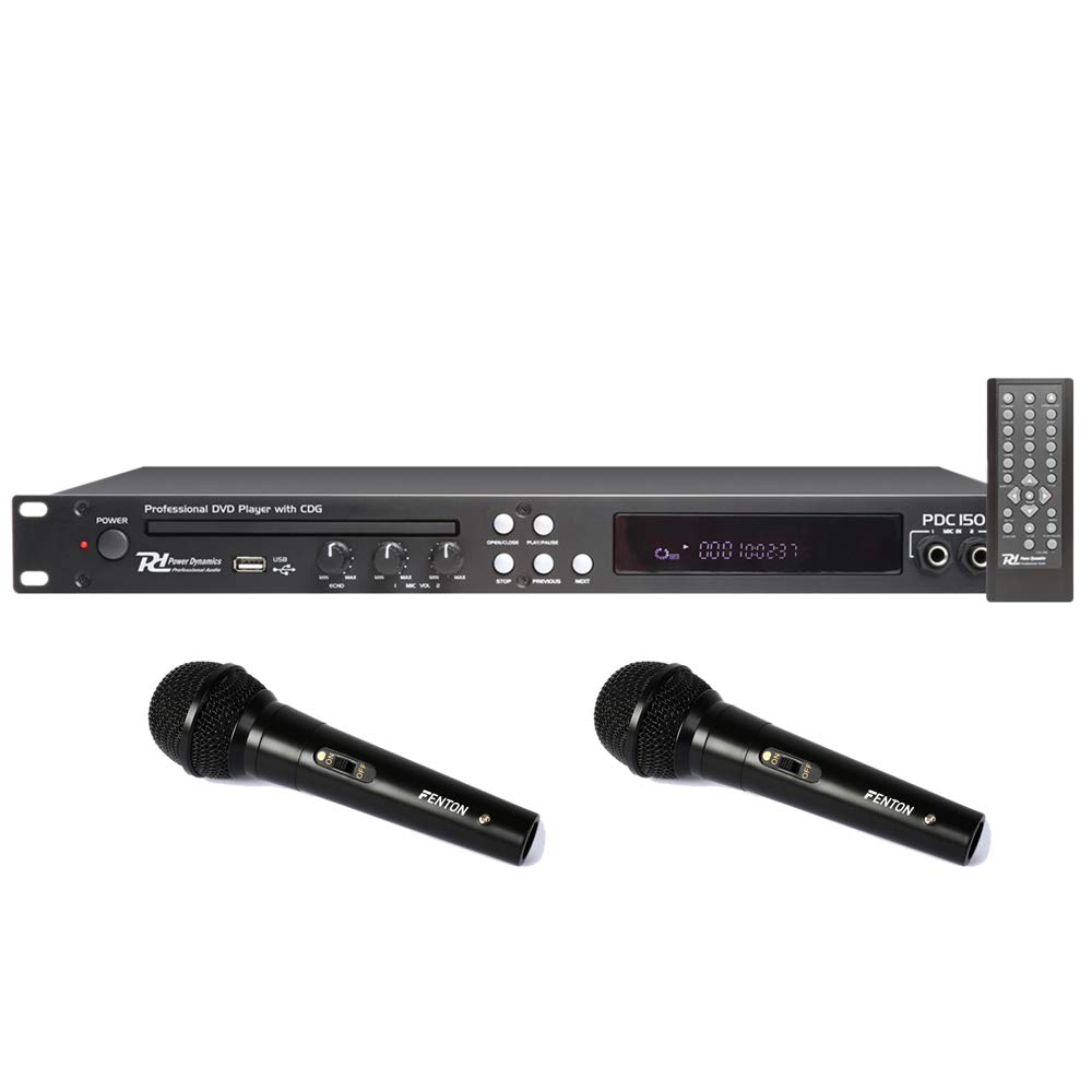 Power DynamicsProfessional Karaoke System PD PDC150 CDG DVD Media Player + Two Wired Microphones, USB MP3 Playback, Echo Control & Remote for Home Parties & Events
