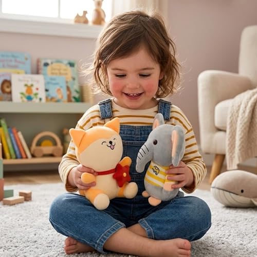 Image of TOYTALES Soft Toys Combo Pack Cute Elephant & Yellow Cat Plush Toy Set for Kids, Stuffed Animal Soft Toys for Girls & Boys, Baby Gift Set (Pack of 2)