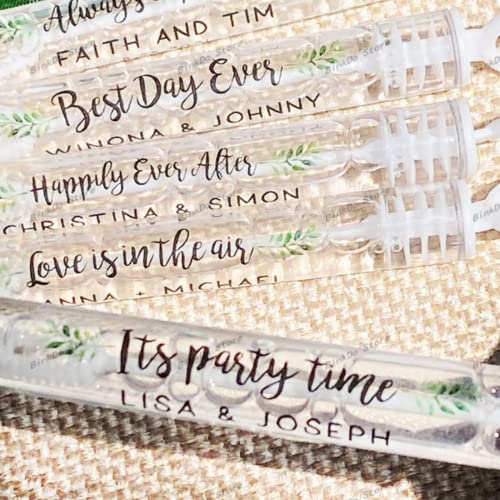 Personalized Wedding Bubble Labels for Reception Send-Off - Custom Clear Bubble Wand Stickers - Greenery Wedding Bulk Favor Labe (6x3.5cm 100 pcs)