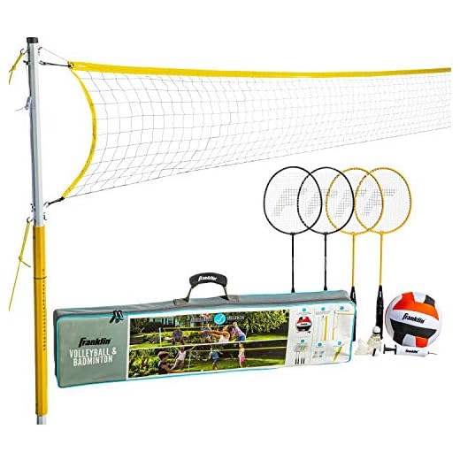Franklin Sports Volleyball & Badminton Combo Set - Portable Backyard Volleyball & Badminton Net Set - Volleyball, Rackets & Birdie Included - Family, Model:50611, Net Size : 20 Inch x 1. 5 Inch