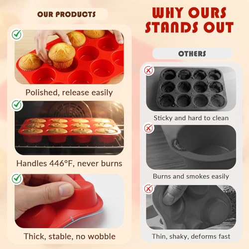 Image of HKNMTT 2Pcs Silicone Muffin Pans for Baking 12Cups BPA-Free Egg Bites Mold
