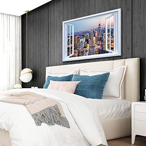 New York City Wall Art Nyc Skyline Picture Decor Manhattan Cityscape Canvas Paintings Modern Office Artwork Window View Of Skyscraper Poster Prints For Living Room Bedroom Home Decorations 24X36” #TOP3