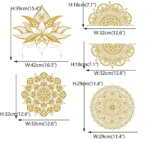 Runtoo Mandala Flower Wall Art Sticker Gold Boho Lotus Floral Wall Decal for Living Room Bedroom Yoga Headboard India Decor - Image 4