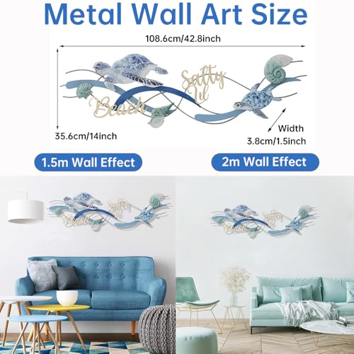 Aiyiouwe Coastal Metal Wall Art Metal Sea Turtle Wall Decor For Outdoor, 3D Beach Themed Large Metal Wall Art Decor Nautical Wall Hanging Sculptures Tortoise Conch Shell Artwork For Living Room thumb #1