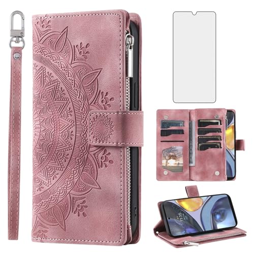 Étui de protection Moto G22 mandala fleur avec finitions soignées en relief