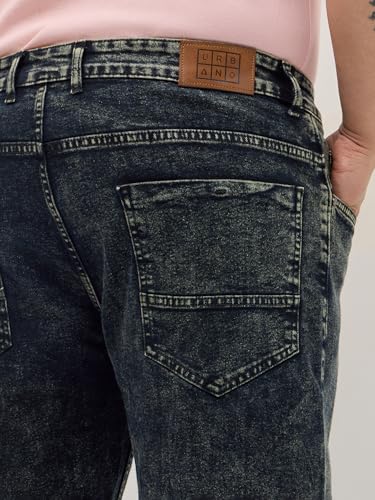 Image of Urbano Plus Men's Regular Fit Heavy Washed Denim Jeans Stretchable