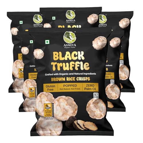 Image of Asmita Organic Farms Brown Rice Popped Crisps | Not Baked, Not Fried | Low-Fat, High-Fiber Healthy Snacks with Millets | Truffle Flavour | Low-Calorie | Pack of 6 (55g Each)