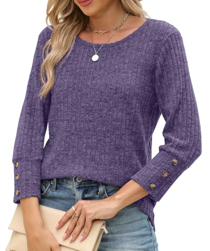 JomeDesign Womens Sweaters 3/4 Sleeve with Buttons Dressy Casual Shirts Fall Outfits Fashion Clothes 2025 Trendy S-2XL3