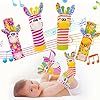 PADONISE Wrist Rattles Baby Socks Baby Toys Set Soft Sensory Toys for Babies Cartoon Animal Rattles Sock Early Development Toy Baby Shower Birth Gift for Newborn Infant Baby Boy Girl 0 to 3 Years Old