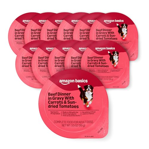 Amazon Basics Wet Dog Food, Beef Dinner in Gravy with Carrots & Sun-Dried Tomatoes, Made with Real...