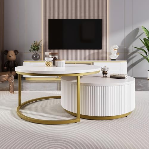 27.6' Modern Round Nesting Coffee Table Fluted...