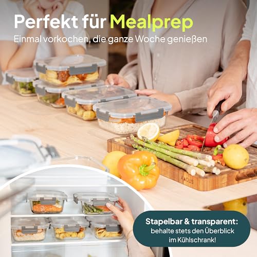 uandu Glasbehälter mit Deckel, 10- teilig, Borosilikatglas mit Deckel, Meal prep Gläser, Frischhaltedosen Glas mit Deckel, Glasdosen mit Deckel Set, Meal prep Boxen Glas (5 Behälter, 5 Deckel) 4
