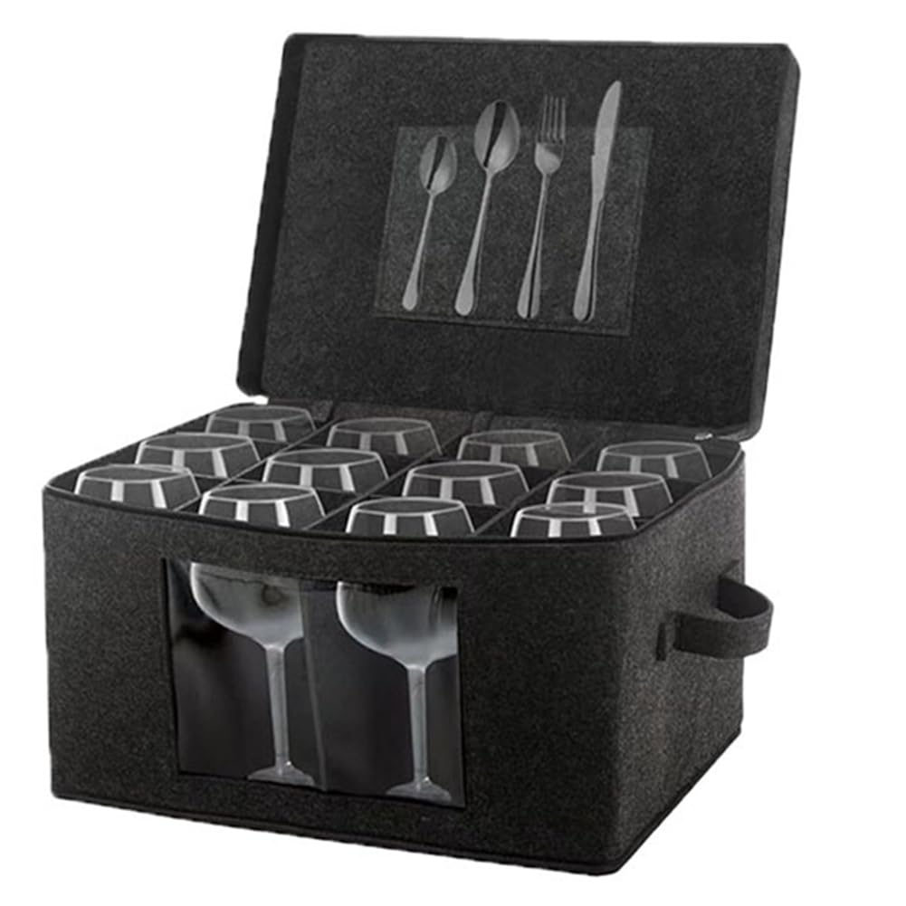 UDSKNV[KSL Japanese Style Felt Wine Glass Organizer Storage Box for 12 Goblet Glasses, Eco-Friendly Foldable Design