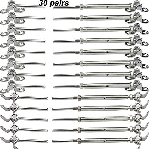 Lulultn Cable Railing Hardware, 30 Pairs Steel Cable Railing Kit,for 1/8 Cable Railing System, Adjustable Angle,T316 Marine Grade