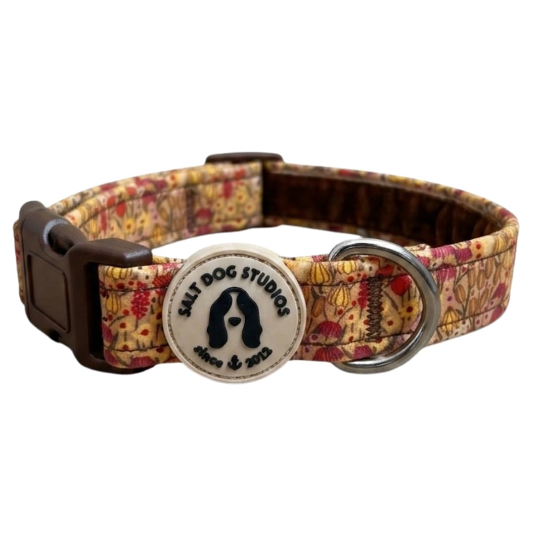 Floral Dog Collar – Adjustable Velvet Lined Dog Collar for Small, Medium, Large & Extra Large Dogs – Soft Comfortable Fabric Collar by Salt Dog Studios (Wildflower Meadow, Medium)