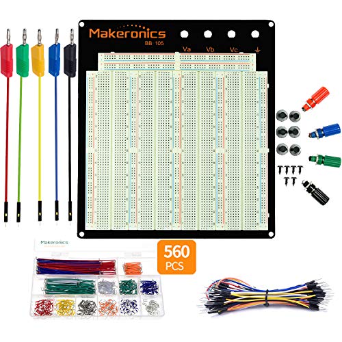 Makeronics Solderless 3220 Tie-Points Experiment Plug-in Breadboard (Aluminum Back Plate) with 560 U-Shape Jumper Wires + 65 Jumper Wires +5 PCS Banana Plug to Jumper Wires
