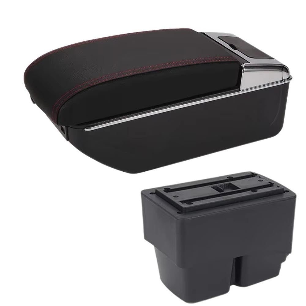 FSOZDBBPL For Ford Fiesta 2010-2018 Car Armrest Box Retrofit Parts Center Storage Box Car Armrest Arm Interior Parts(B1 Black red 7USB)
