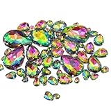 WEKONUMEX Coser en Rhinestone Cristales de vidrio, Paquete de 50 diamantes de imitación for coser con engaste de garra plateada, formas variadas, vidrio multicolor(A4 Black diamond)