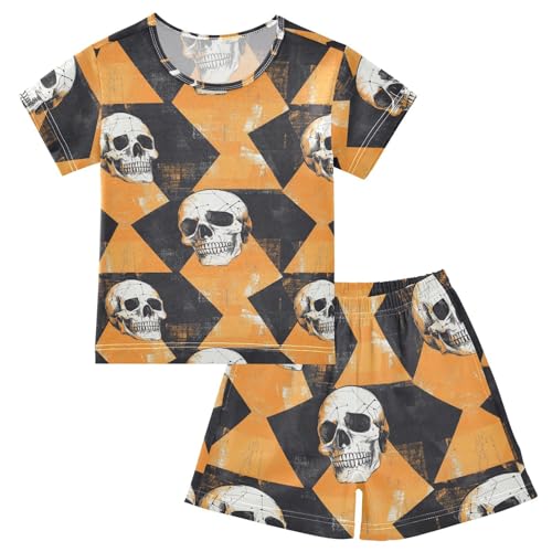 ALAZA Vintage Skulls Geometric Pajama Set Short Sleeve Sleepwear Soft Lounge Nightwear