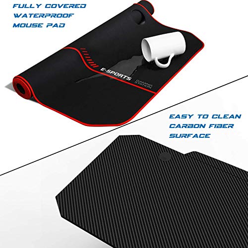 VIT 55 Inch Ergonomic Gaming Desk, T-Shaped Office PC Computer Desk with Full Desk Mouse Pad, Gamer Tables Pro with USB Gaming Handle Rack, Stand Cup Holder&Headphone Hook (55 inch, Red) - Thumbnail 5
