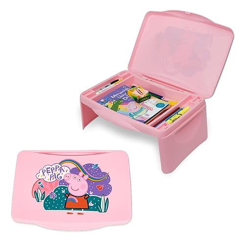 Peppa Pig Escritorio de regazo para niños con almacenamiento, tapa plegable y diseño plegable, portátil para viajes o uso en la cama en casa, ideal