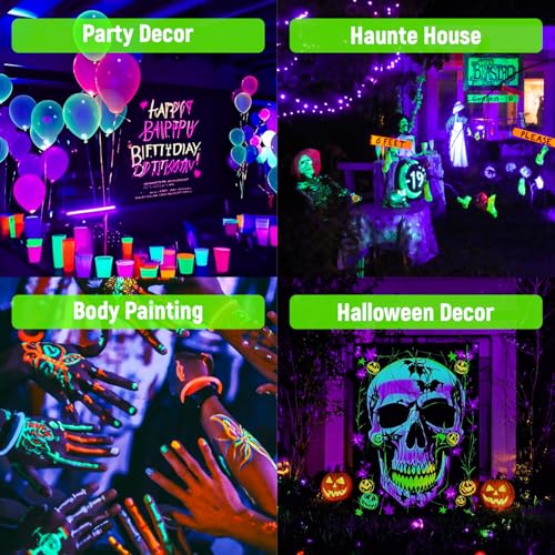 Image of Benss 2 Pack 5000mAh Battery Powered Led Black Light, IP66 Waterproof, 120 LED for Halloween Party, Glow in The Dark, Fluorescent Poster, Stage Lighting, Aquarium, Body Paint, Neon Glow