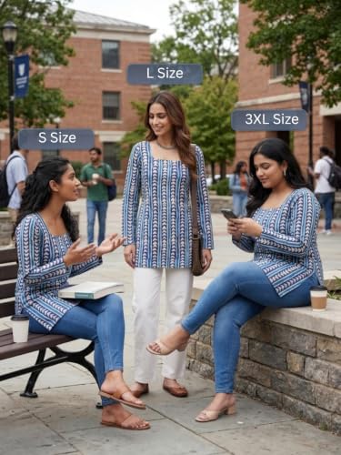 Image of Leriya Fashion Short Kurti for Women | Women's Floral Printed Rayon Short Kurta | Top for Woman | Comfortable, Office & Casual Kurtis for Jeans, Leggings & Trousers