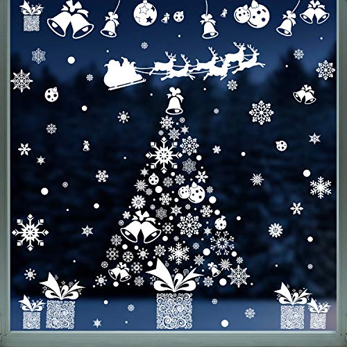 heekpek 209 pegatinas para ventana de Navidad, 10 hojas, copo de nieve, muñeco de nieve, alce, campana, decoración navideña, decoración de invierno, adhesivo estático, PVC, pegatinas de copo de nieve