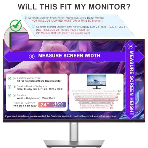 Image of FILMEXT [2 Pack Removable 24 Inch Computer Privacy Screen Filter | for 16:9 All-in-One Desktop /Frameless Monitor - Blue Light UV Blocking Privacy Shield for Thin Bezel Computer