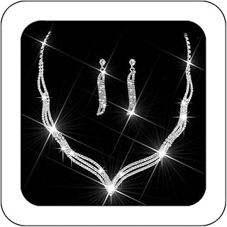 Wedding Jewelry Set Silver Rhinestone Necklace Earrings Set Prom Jewelry...