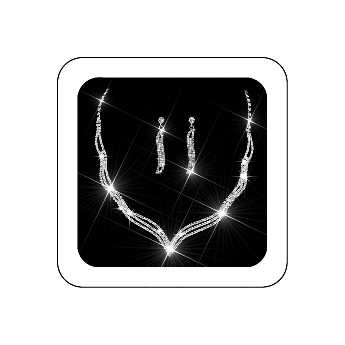 Unicra Wedding Jewelry Set Silver Rhinestone Necklace Earrings Set Prom Jewelry sets for Brides and Women