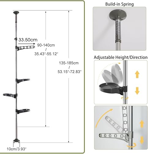Miniatura 9 de Hershii Poste de 5 capas para plantas de interior, barra de tensión de resorte, estante de exhibición de flores, soporte ajustable para macetas,