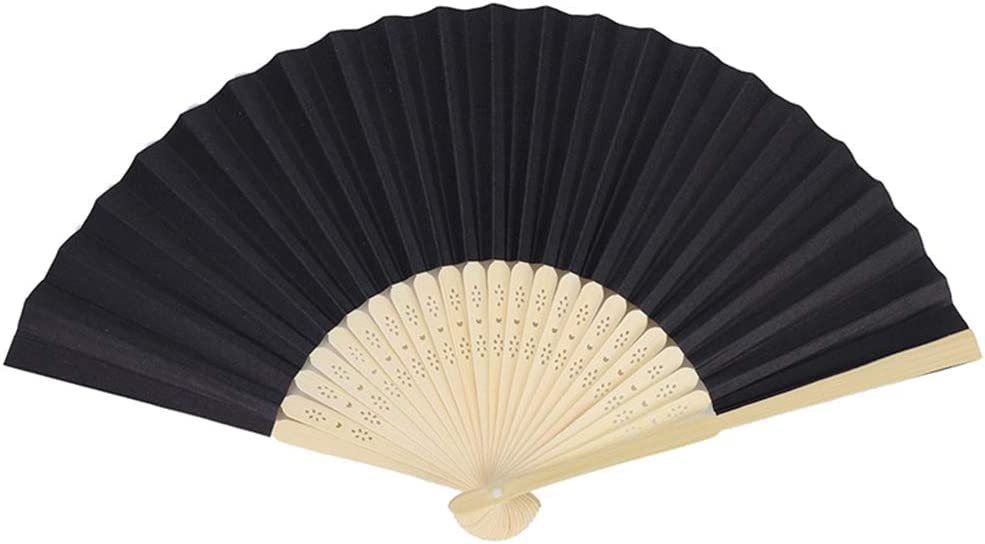 Yukiyi Éventail pliable en tissu pour femme fait à la main - Pour danse, accessoire de séance photo, de mariage, décoration murale - Noir