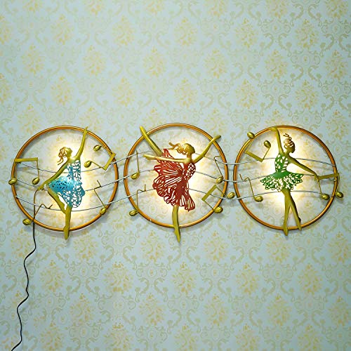 Image of eCraftIndia Set of 3 Dancing Lady Handcrafted Iron Wall Hanging with Background LED's