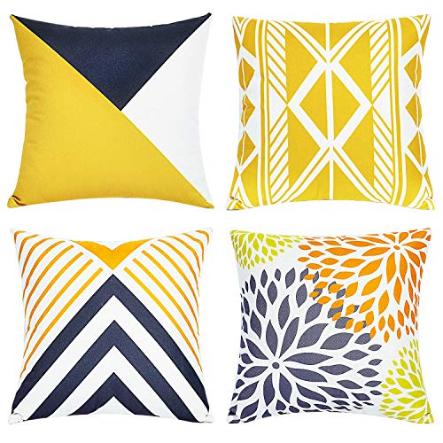 Hongtellor Cushion Covers 45 x 45 cm，Set of 4 pillow cover Cotton and Linen Pillow case Cushion Covers for Sofa garden bed couch cushions（Fireworks-2）