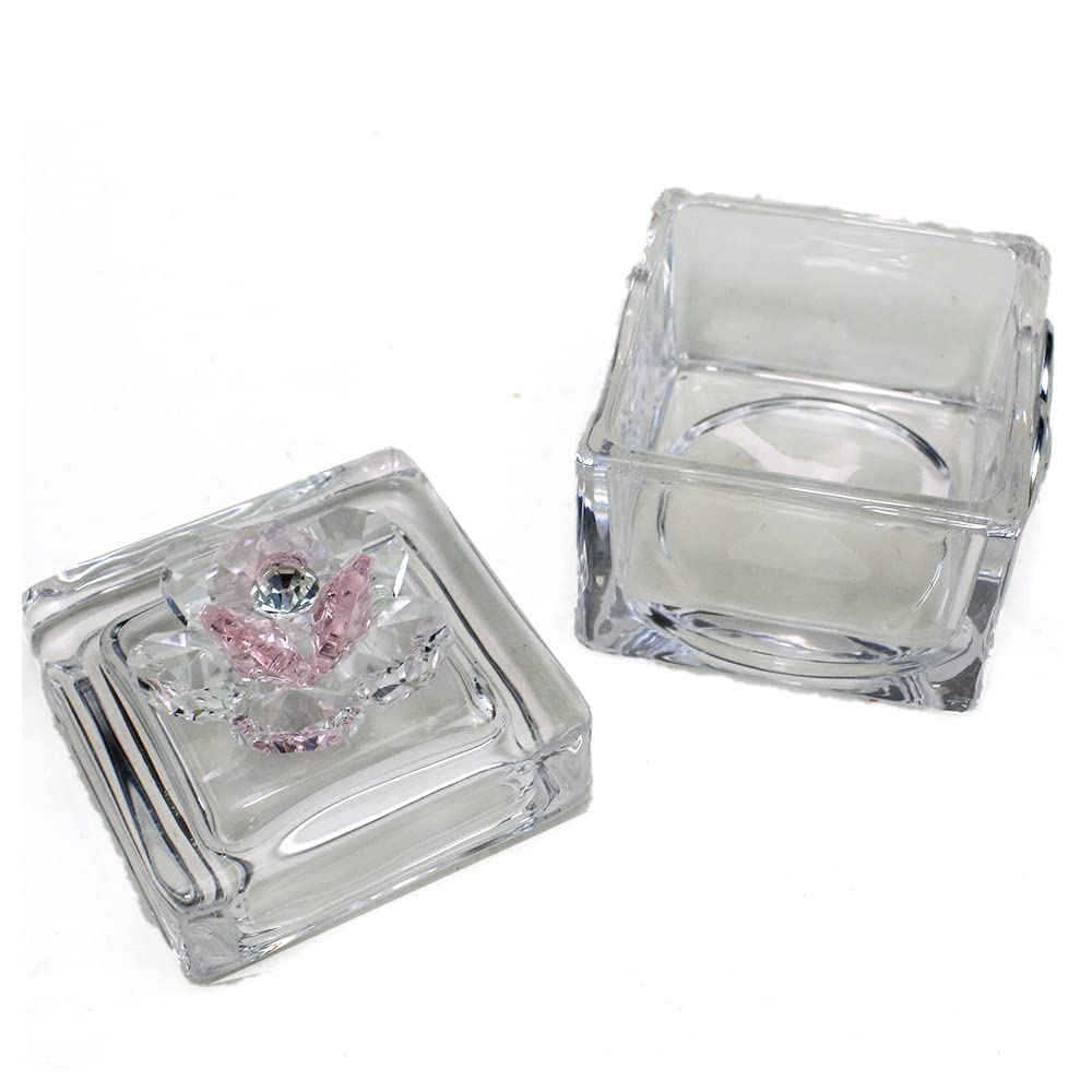 DLM 34446-rosa (Kit 12 Pezzi) Scatola Scatolina Porta Confetti in Vetro con Fiore colorato in Cristallo e Cuore Sacra Famiglia Confettata Nozze Matrimonio Comunione_Rosa bomboniera