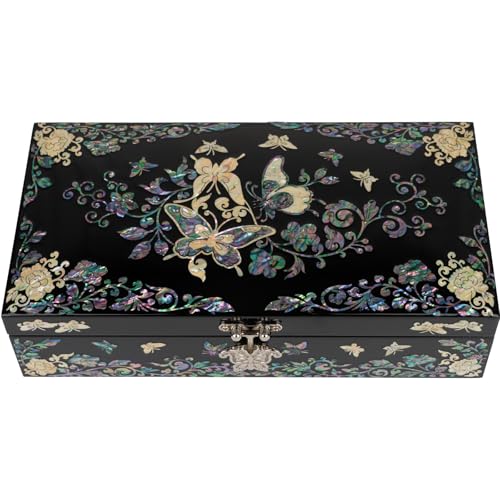 Product Image of the February Mountain Mother of Pearl Jewelry Organizer box - Handmade Large Wooden Box Romantic Anniversary Birthday Gifts for women (Butterfly Floral)