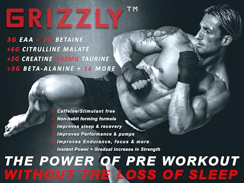 Image of Grizzly Nutrition Night Hawk No Caffeine Pre Workout Powder, Stimulant-Free Energy, Focus & Muscle Pump with L-Citrulline, Creatine, 460g Pack, Kiwi Crush, with 30g Energy Caffeine Pack